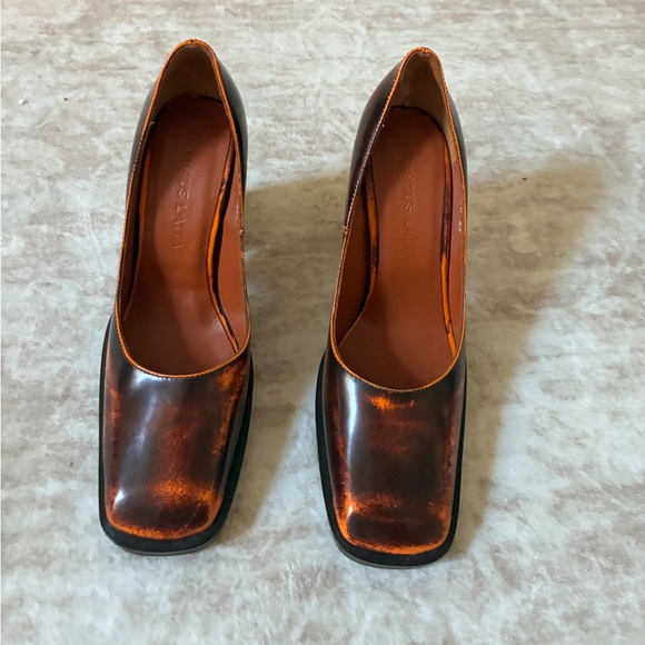 Eckhaus Latta Shoes - Eckhaus Latta Metallic Copper-Brown Square-Toe Pumps